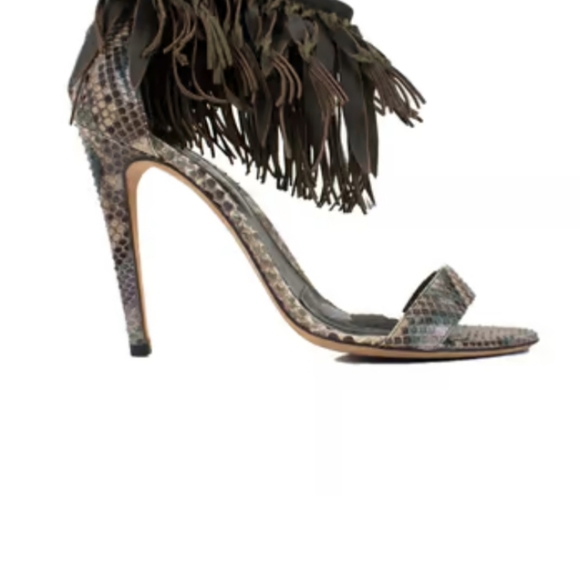 Sergio Rossi snakeskin strappy sexy high heel sandals with leather fringe 9.5 - Picture 6 of 12